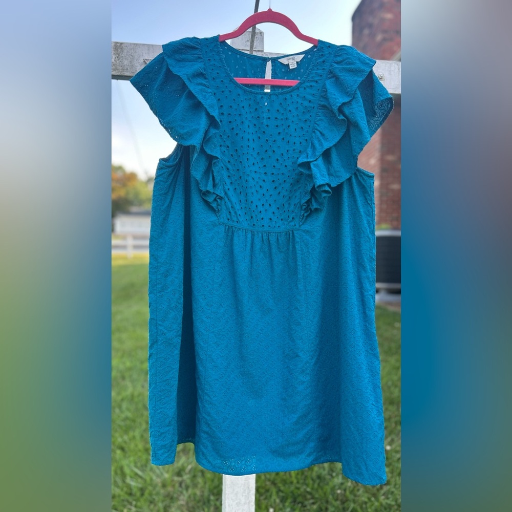 NWOT Terra & Sky Blue Ruffled Ruched Sundress Size 1X